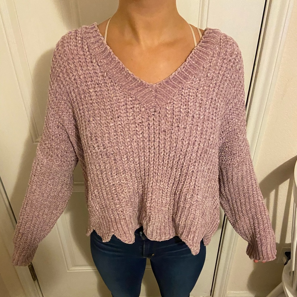 Soft lavender scalloped sweater
